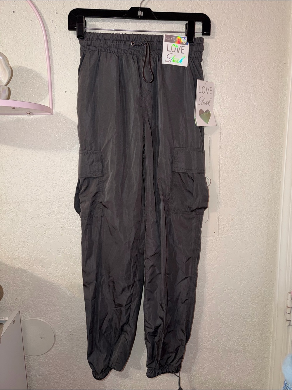 Love Stitch Black Cargo Jogger Pants